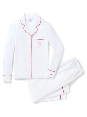 Petite Plume x Eden Rock Women's Pima Pajama Set in White With Red Piping